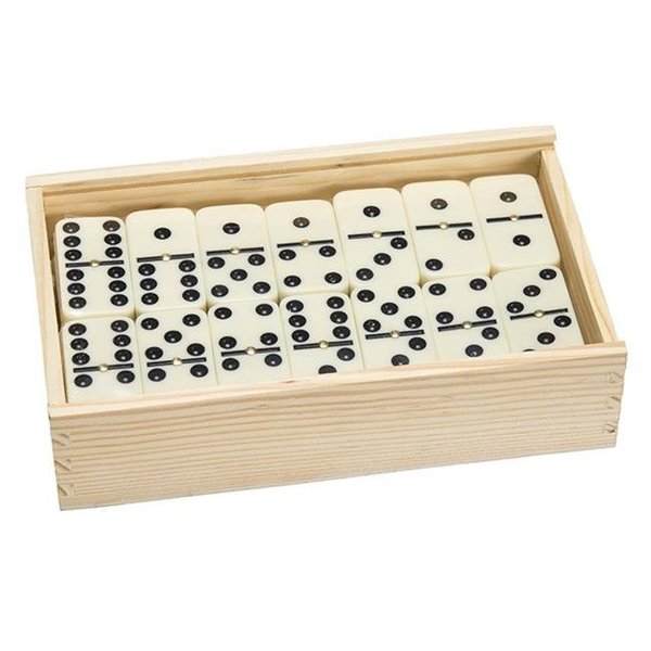 Hey Play Hey Play M370005 Double Six Dominoes with Wood Case; Black & White - Set of 55 M370005